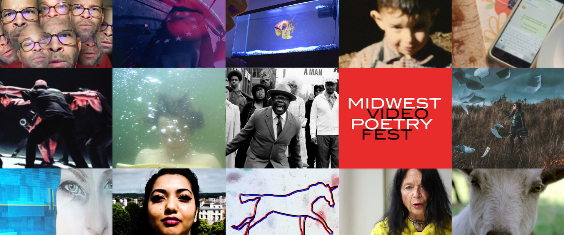 Midwest Video Poetry Fest grid with logo and stills from previous years