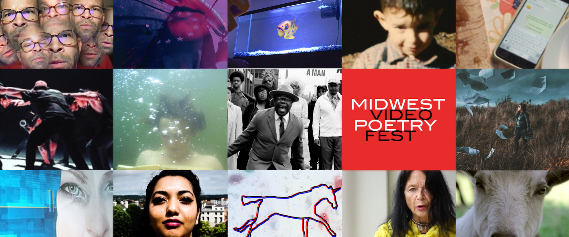 Midwest Video Poetry Fest grid with logo and stills from previous years