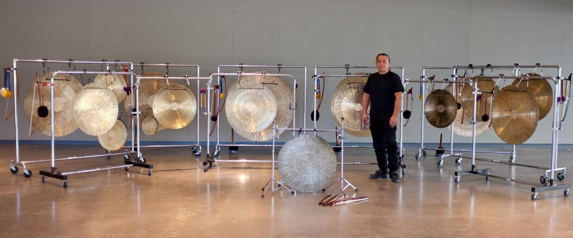 Tatsuya Nakatani with gongs