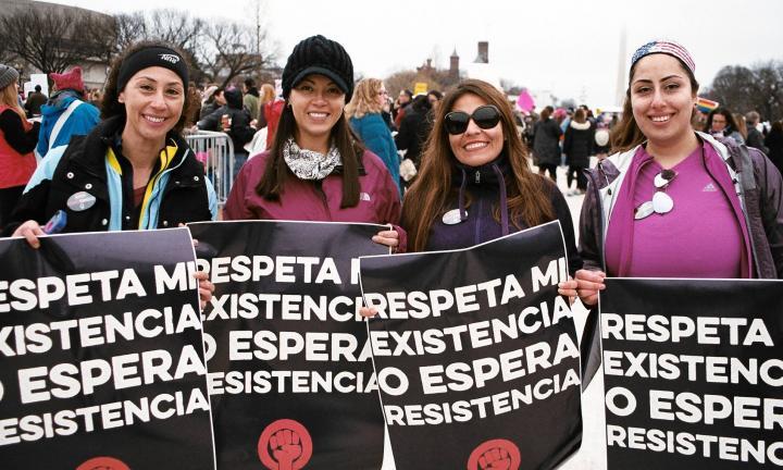 Women protesting Respeta Mi Existencia o espera resistencia by Jennifer Bastian