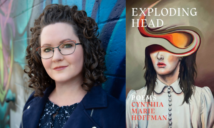 headshot of Cynthia Marie Hoffman aside cover of the poetry collection Exploding Head