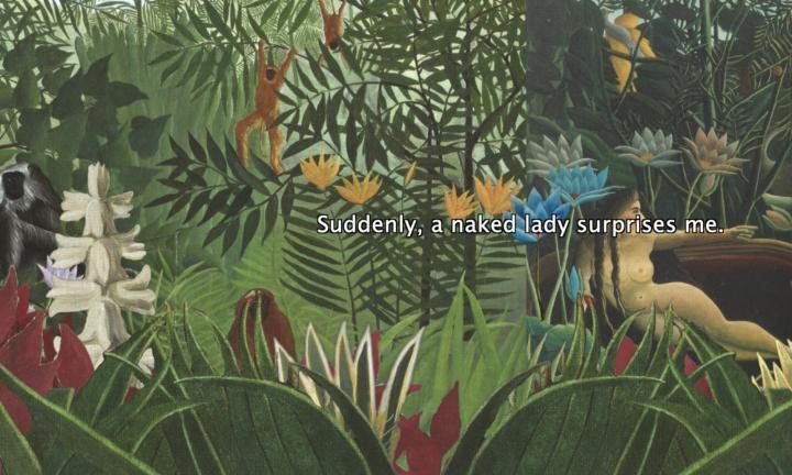 Suddenly a naked lady surprises me jungle scene