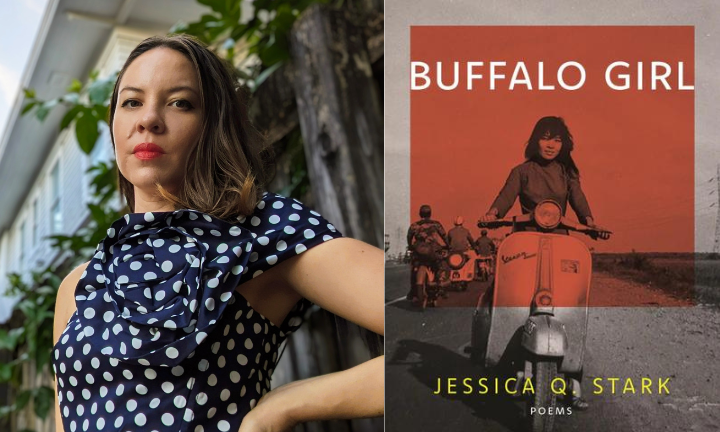 headshot of Jessica Q. Stark next to cover of the poetry collection Buffalo Girl