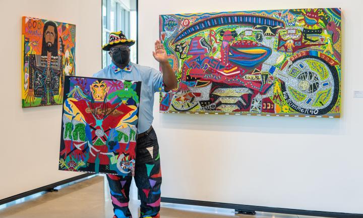Artist Romano Johnson and his exhibition Rainbow Spirit Angel at Arts + Literature Laboratory in Madison, Wisconsin