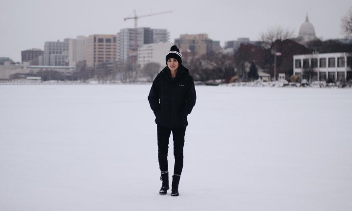 woman on frozen Lake Mendota by Nathan Hanna for Personal Placemaking workshop