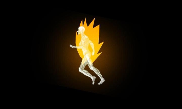 figure running through flame