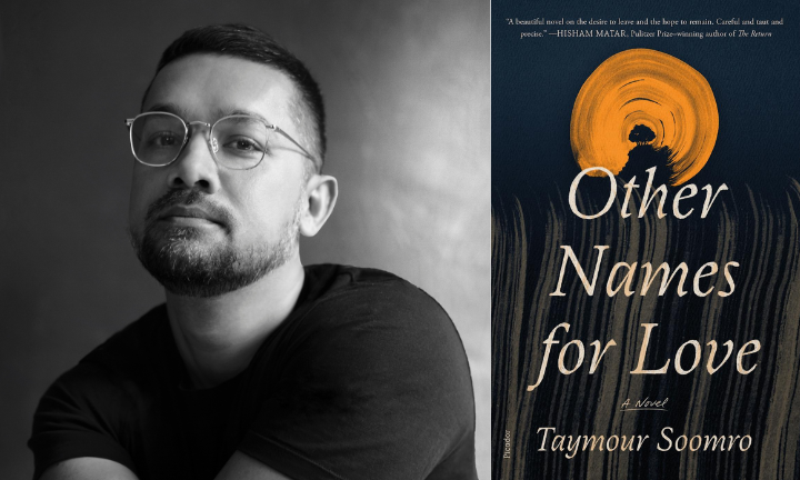 author Taymour Soomro headshot and cover of his novel Other Names for Love