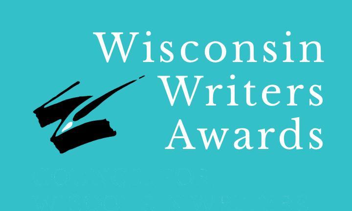 painted black W like an open book with a pen and the words Wisconsin Writers Awards