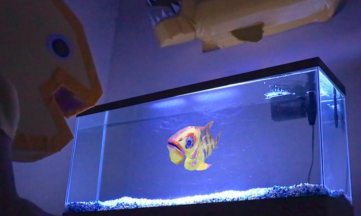 paper mache fish in a tank 