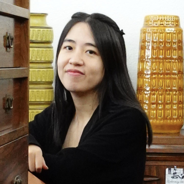 poet Hua Xi in store with vintage furniture